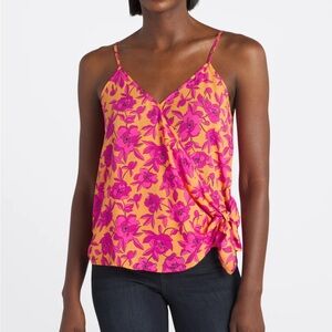 New Papermoon Conway faux wrap blouse tank top orange pink floral XL